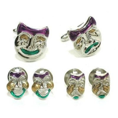 Silver Finish Comedy/Tragedy Masks Cufflinks and Studs