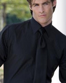 Nova Black Lay Down Collar Striped Tuxedo Shirt