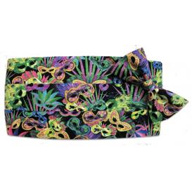 Mardi Gras Multi Color Masks Cummerbund and Bow Tie Set