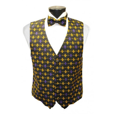 Mardi Gras Fleur de Lis Vest and Bow Tie Set