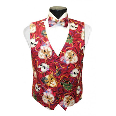 Mardi Gras Phantom Mask Vest and Bow Tie Set