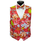 Red Hawaiian Floral Tuxedo Vest and Bow Tie