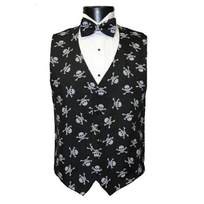 Skull and Bones Tuxedo Vest and Bow Tie Set