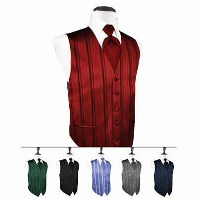 Striped Satin Tuxedo Vest and Tie Set