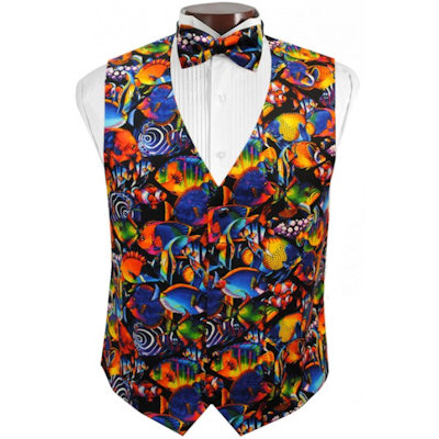 Hawaiian Tropical Fish Tuxedo Vest and Tie Set