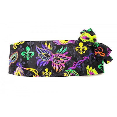 Mardi Gras Jacquard Masks and Fleur De Lis Cummerbund and Bow Tie