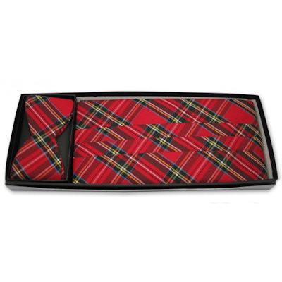 Christmas Holiday Real Plaid Cummerbund and Self Tie Bow Tie