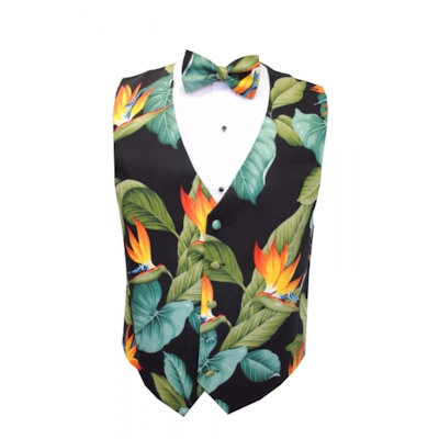 Hawaiian Bird of Paradise Tuxedo Vest and Bow Tie Set