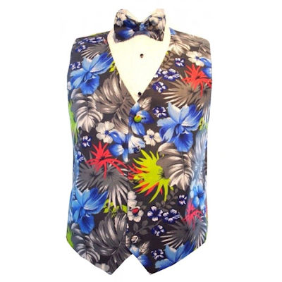 Maui Hawaiian Floral Vest and Bow Tie Set