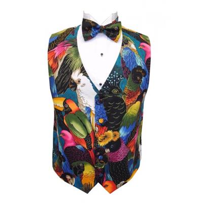 Hawaiian Tropical Birds Tuxedo Vest and Bow Tie Set