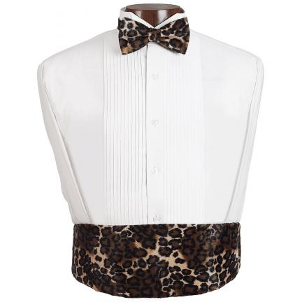 Fuzzy Leopard Cummerbund and Bow Tie Set
