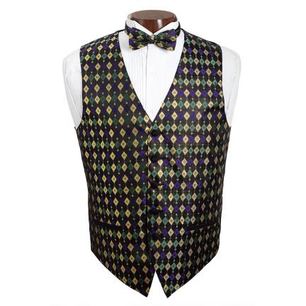 Mardi Gras Diamond Vest and Tie Set