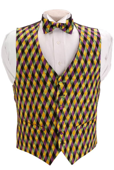 Mardi Gras Harlequin Vest and Bow Tie Set 