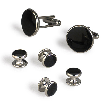 Classic Silver and Black Onyx Cufflinks and Studs