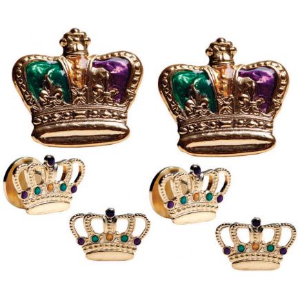 Mardi Gras Colored Crowns Cufflink and Stud Set