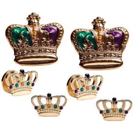 Mardi Gras Colored Crowns Cufflink and Stud Set
