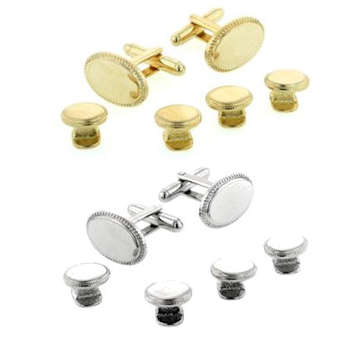 Silver or Gold Oval Beaded Edge Cufflinks and Studs