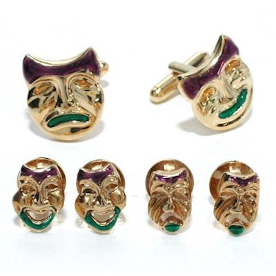 Gold Finish Comedy/Tragedy Masks Cufflinks and Studs