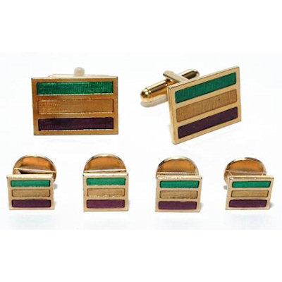 Gold Finish Mardi Gras Stripes Colored Cufflinks and Studs