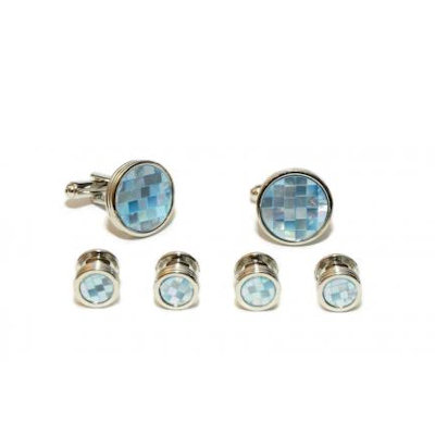 Mosaic Mother of Pearl and Abalone Precious Stones Cufflinks and Studs