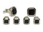 Antiqued Etched Octagon Black Onyx Studs and Cufflinks