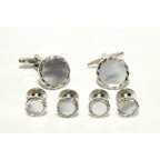 Fluted Diamond Cufflinks and Studs (Mother of Pearl Center)
