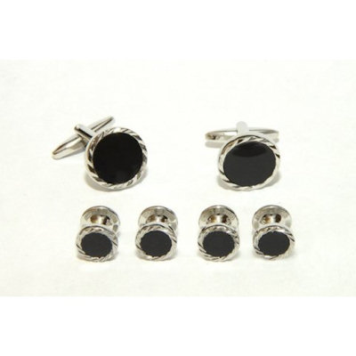 Fluted Diamond Cufflinks and Studs (Onyx Center)