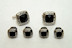 Antique Egyptian Etched Beaded Black Onyx Studs and Cufflinks