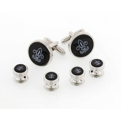 Black Onyx Fleur De Lis Cufflinks and Studs