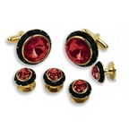 Round Black Austrian Crystal Cuff Link Set