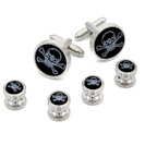 Skull and Bones Etched Into Onyx Stones Cufflinks and Studs