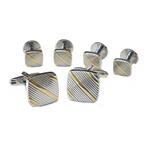 Two Tone Soft Square Diagonal Rhodium and Gold Plated Studs and Cufflinks Set