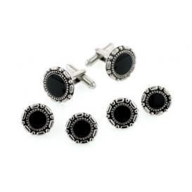 Antiqued Pattern Border Cuffllinks and Studs