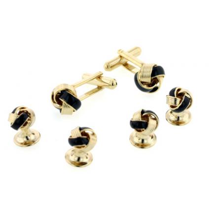 Black Enamel Knot Cuffllinks and Studs