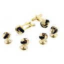 Black Enamel Knot Cufflink and Stud Set