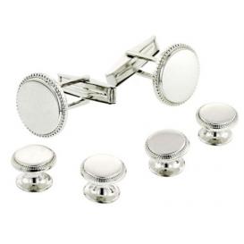Silver Beaded Edge Cuffllinks and Studs
