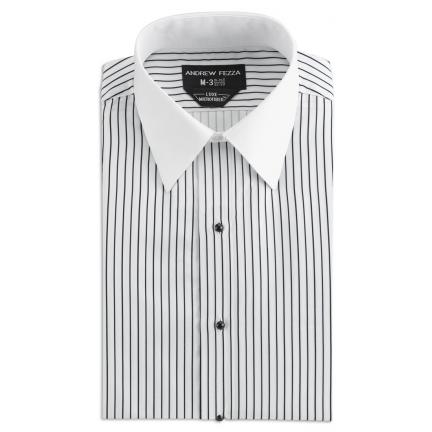 Andrew Fezza Black Striped Lay Down Collar Tuxedo Shirt