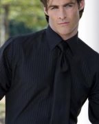 Nova Black Lay Down Collar Striped Tuxedo Shirt