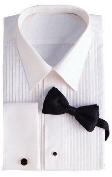 Ladies White Laydown Collar Pleat Tuxedo Shirt