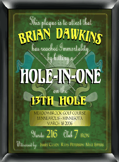 Personalized Hole in one Golf Plaque